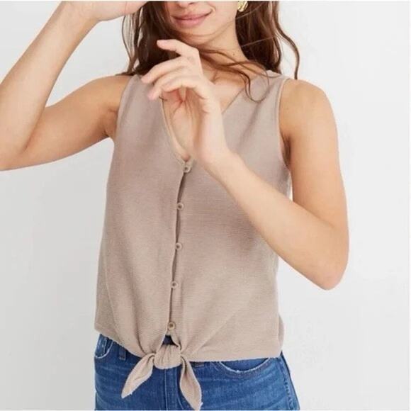 Madewell Texture Thread Tan Tie Front TankTop Size XS Shirt FLAW: Missing Button - Picture 1 of 10